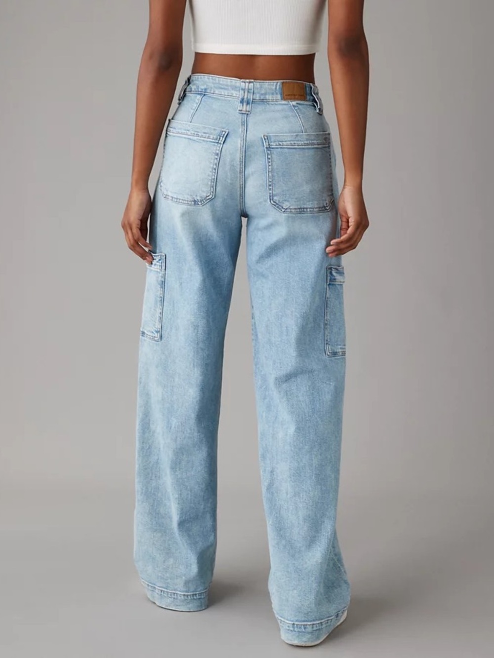 American Eagle Outfitters Light Blue Wide-Leg Cargo Jeans as is - Picture 2 of 9